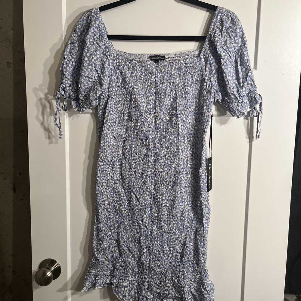 NWT Chocolate USA Women's Floral Mini Dress Light Blue Large